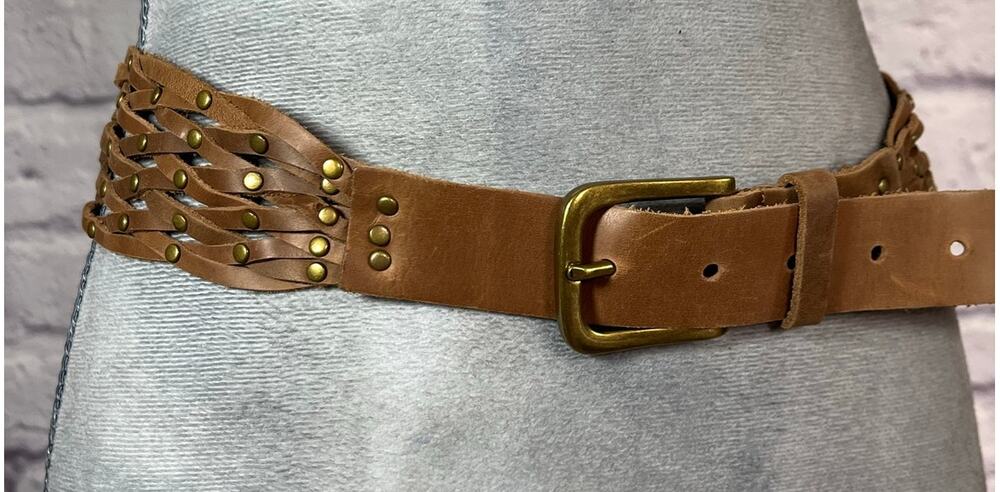 Unique Lattice Style Braided and Riveted Leather Belt